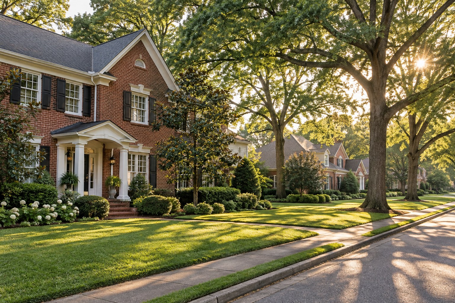 A tree lined Memphis street at sunset, illustrative
